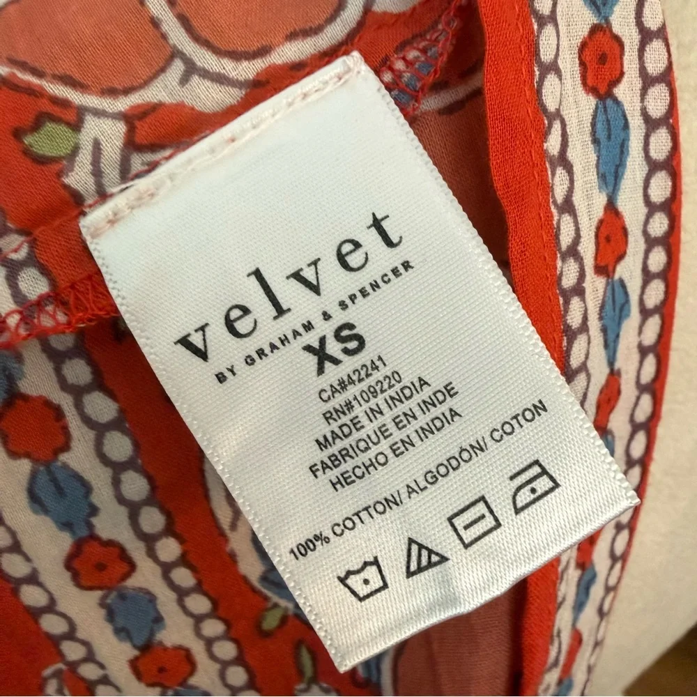 ❤️ Velvet by Graham & Spencer One Shoulder Boho Floral Blouse Red Cotton Top XS - Picture 10 of 11